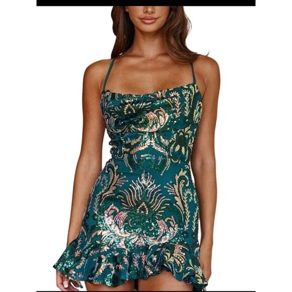 Selfie Leslie Marbella Sequined Mini in Forest Green Size XL - Picture 1 of 11